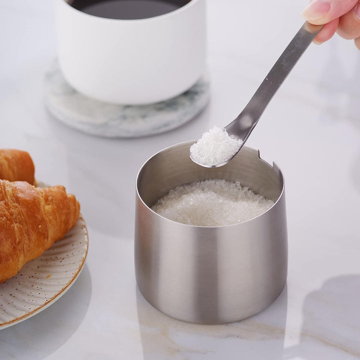 Easyworkz Edelstahl 304 Milchkännchen und Zuckerdose mit Löffel Kaffee Servierset gebürstet Silber G