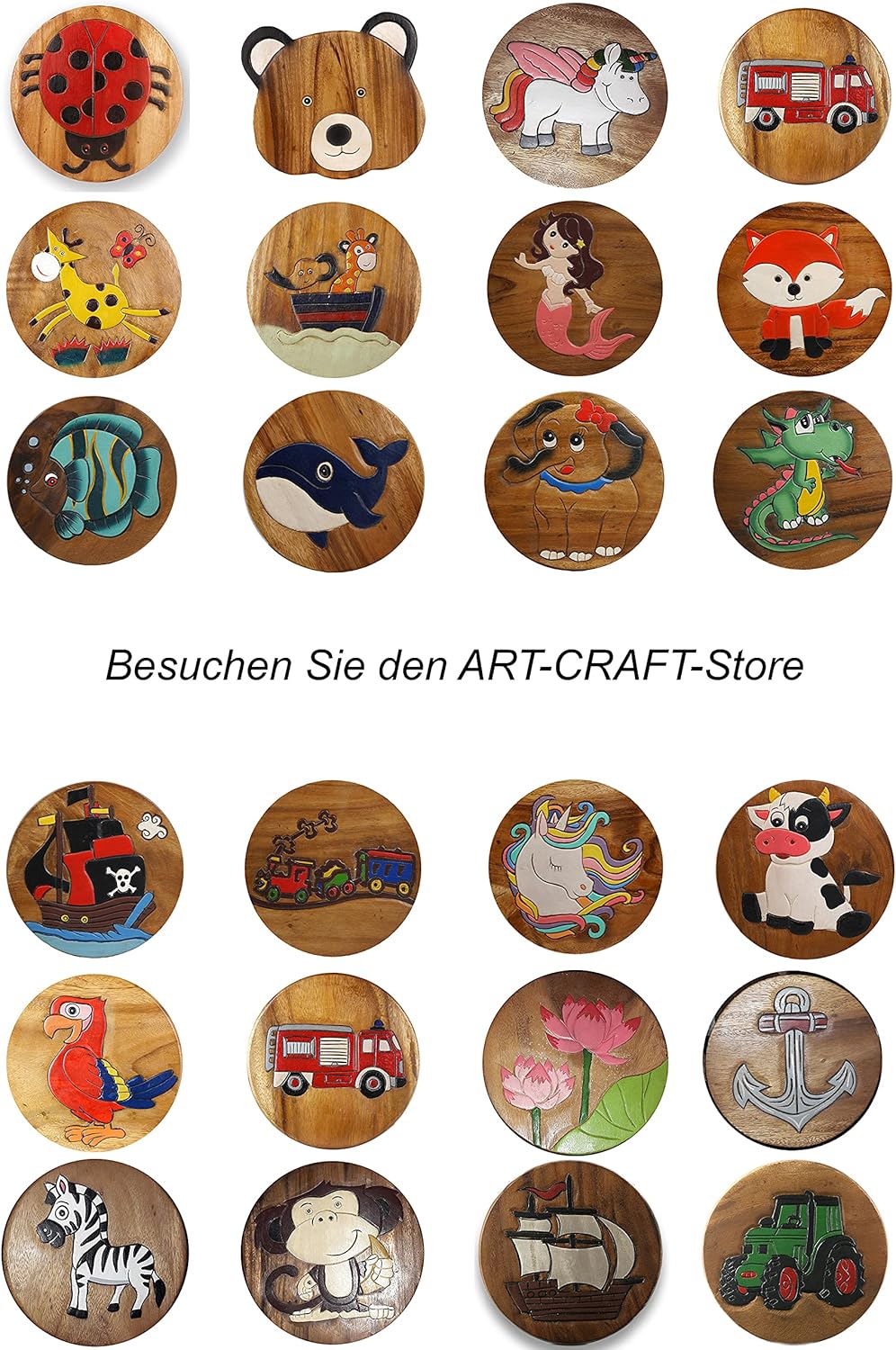 ART-CRAFT KH164 Kinderhocker Holz Schemel mit Tiermotiv Giraffe und Schmetterling bemalt und beschni