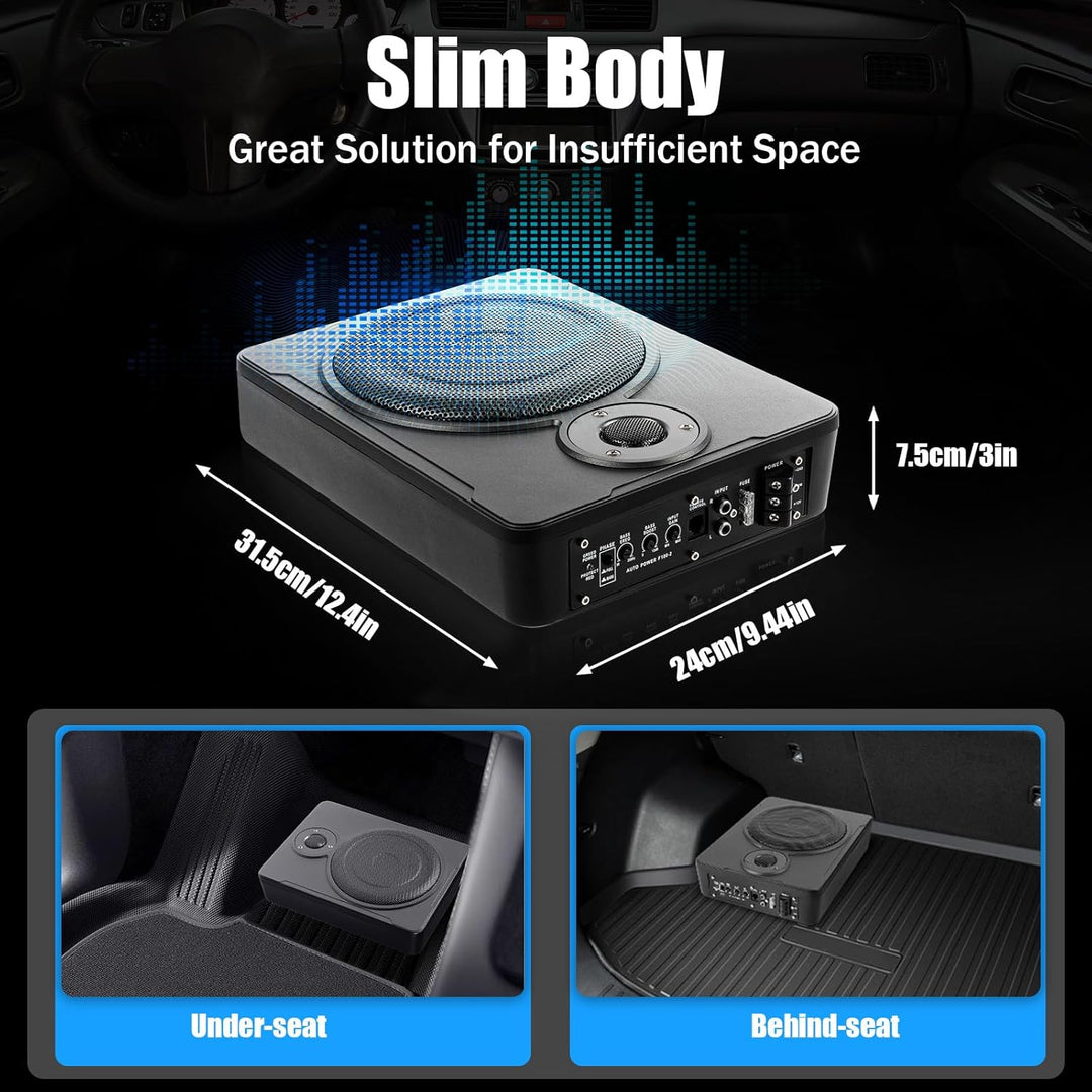 8 Zoll 600W Subwoofer Auto, Car Aktivwoofer Bass, Untersitz Lautsprecher, mit Aluminiumgehäuse, 12V