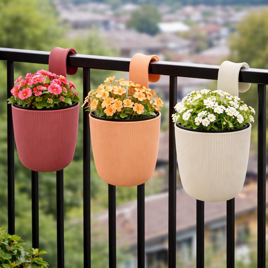 1 x Blumentopf zum Hängen, integriertes Drainagesystem, Farbe: Beige, Ø 15 cm, Pflanztopf-Kübel, Hän