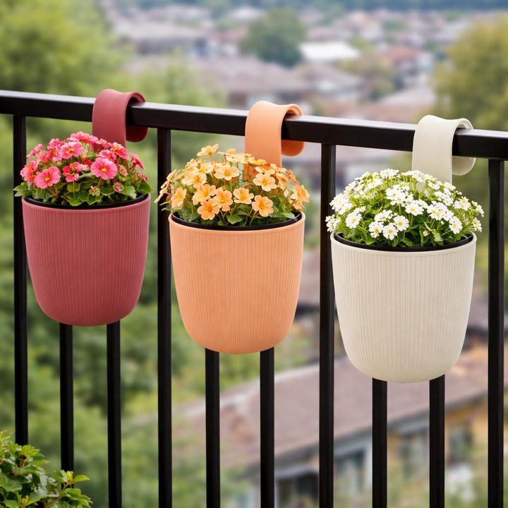 1 x Blumentopf zum Hängen, integriertes Drainagesystem, Farbe: Beige, Ø 15 cm, Pflanztopf-Kübel, Hän