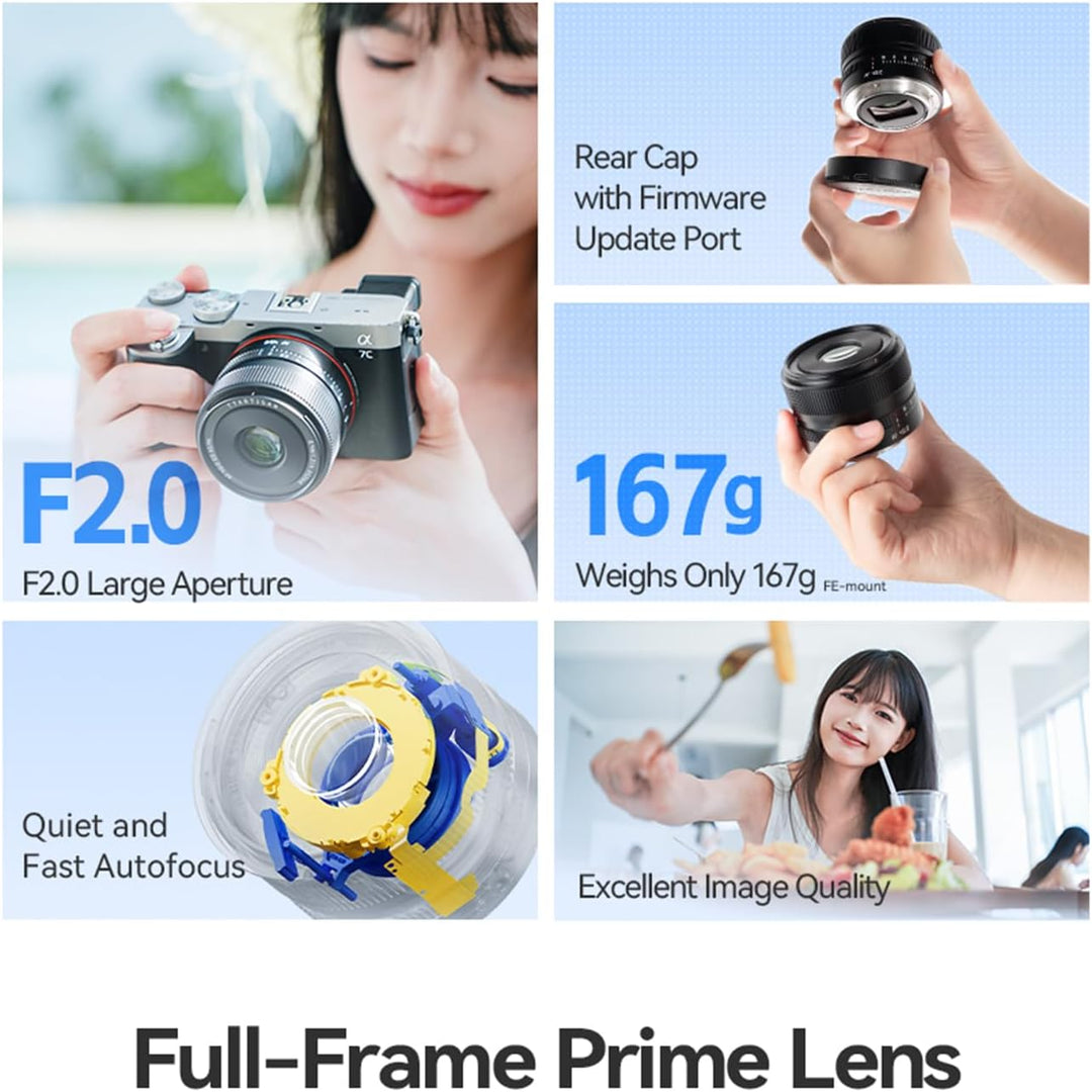 TTARTISAN AF 40 mm f/2 für E-Mount, Vollformat 40 mm f2 Prime Objektive für FE-Mount (E, Schwarz) Sc
