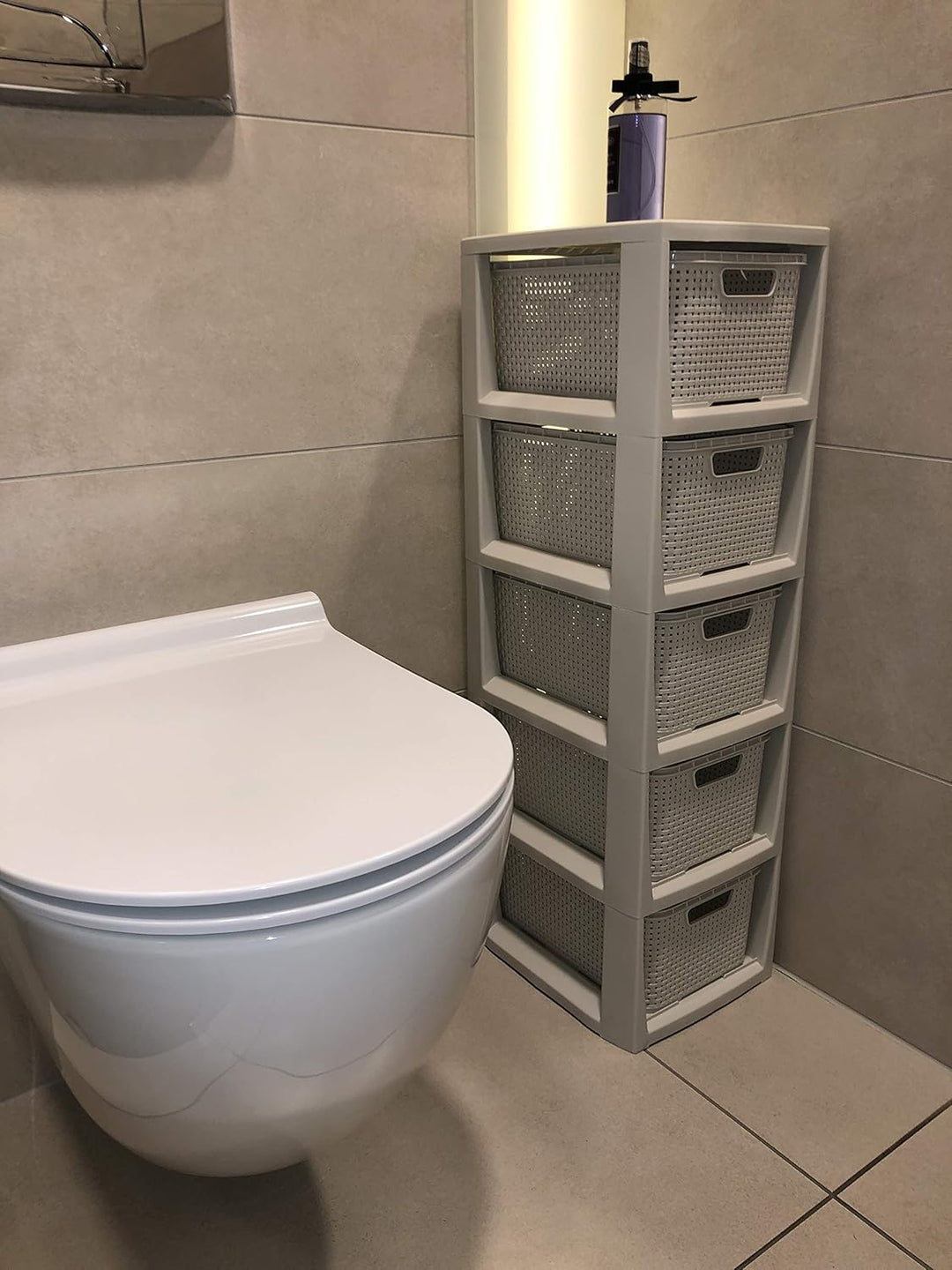 BranQ - Home essential Regal in Rattan Design, Creme, 5 Körben 5 Körben Creme, 5 Körben Creme