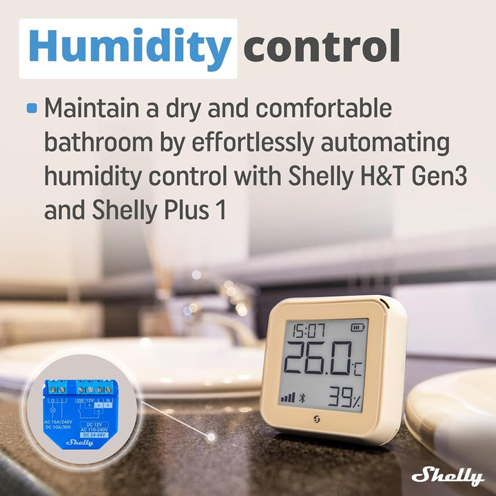 Shelly H&T Gen 3 Mocha | 2er Pack |Wi-Fi und Bluetooth Temperatur&Luftfeuchtigkeitssensor | Hausauto