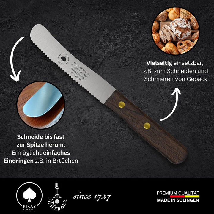PIKAS - Solingen Messer Wellenschliff, Räuchereiche Holzgriff, Premium Buckelmesser, Küchenmesser, F