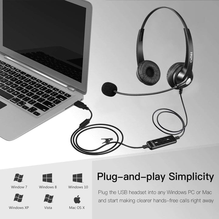 Callez USB Headset PC für Business Skype UC Lync SoftPhone Call Center Office, Stereo PC Kopfhörer m