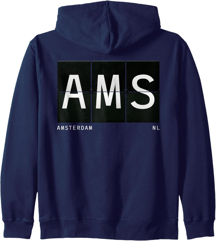 AMS Amsterdam NL Niederlande Retro Weltreise Flughafencode Kapuzenjacke