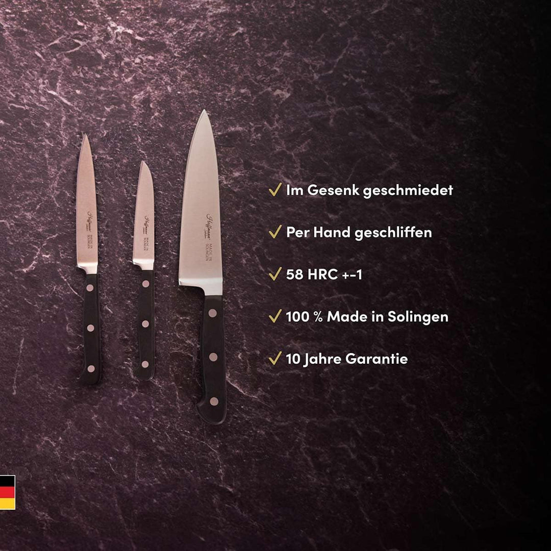 Hoffmann Küchenmesser Set 3-teilig – Made in Solingen Messer mit Chefmesser 21 cm, Gemüsemesser und
