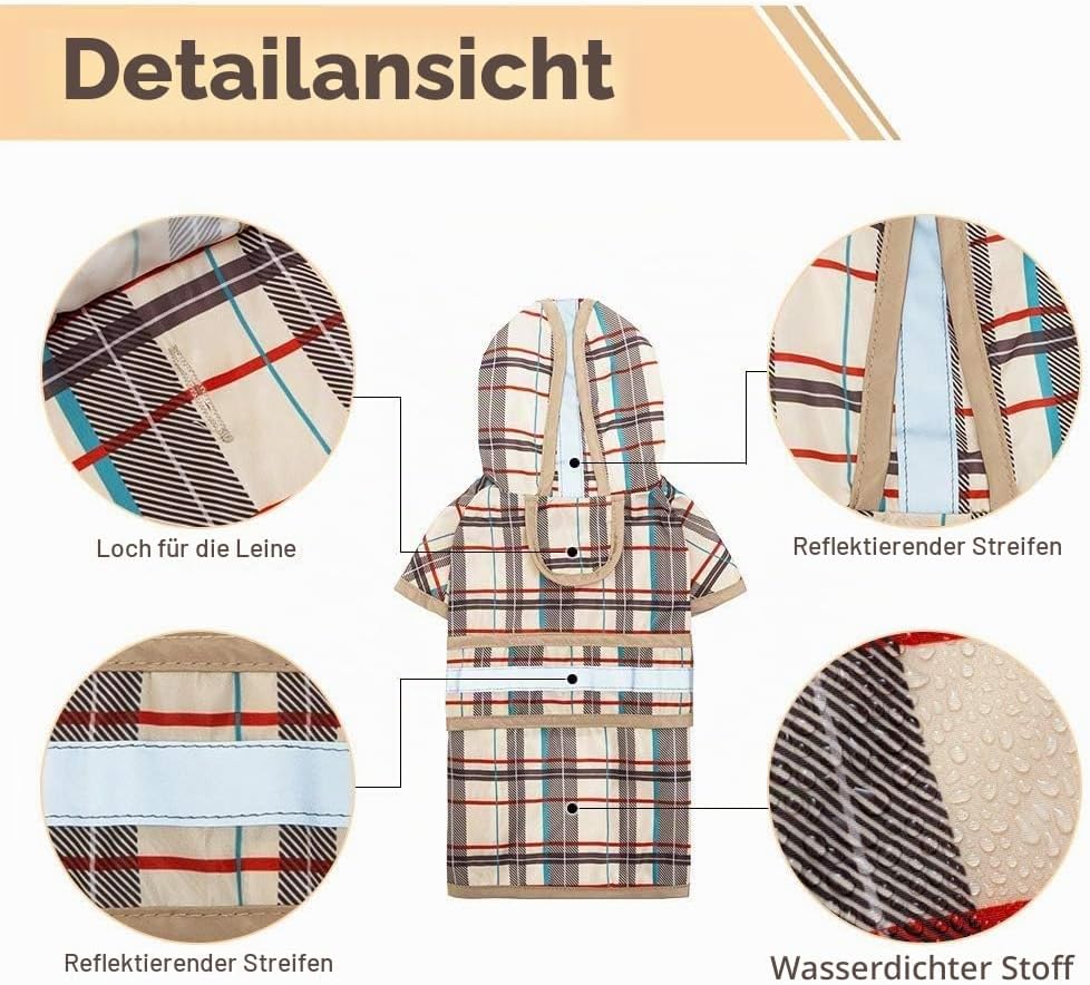 KOOLTAIL Hunde-Regenmantel mit Kapuze und Loch für die Leine, Regenmantel für kleine und mittelgross