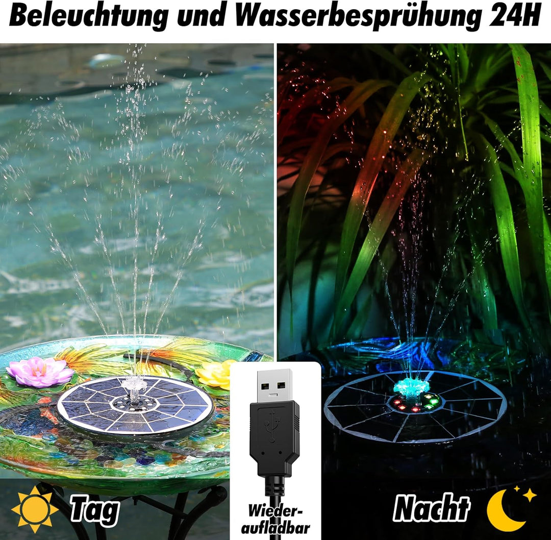 AISITIN 6.5W LED Solar Springbrunnen für Aussen mit Fernbedienung, Solar Schwimmender Fontäne Pumpe