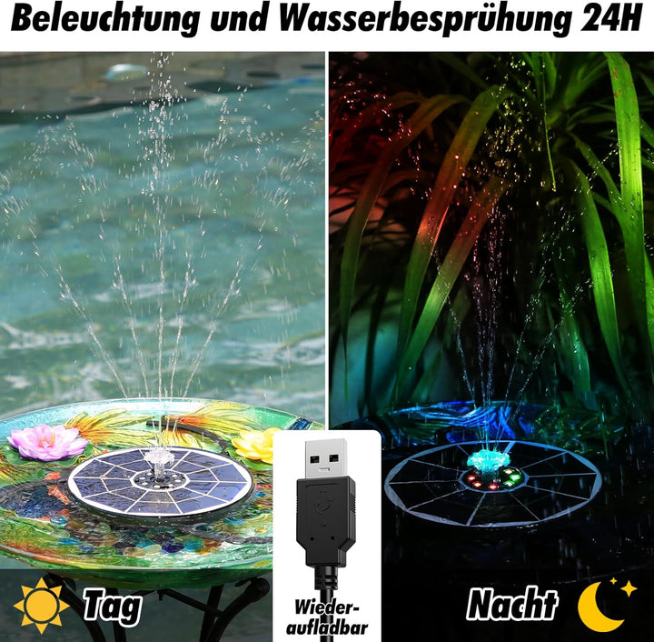 AISITIN 6.5W LED Solar Springbrunnen für Aussen mit Fernbedienung, Solar Schwimmender Fontäne Pumpe