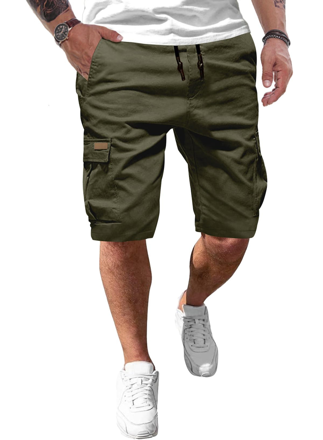 JMIERR Kurze Hosen Herren Baumwolle Cargo Shorts Herren Sommer Freizeithose mit Taschen S C Grün, S