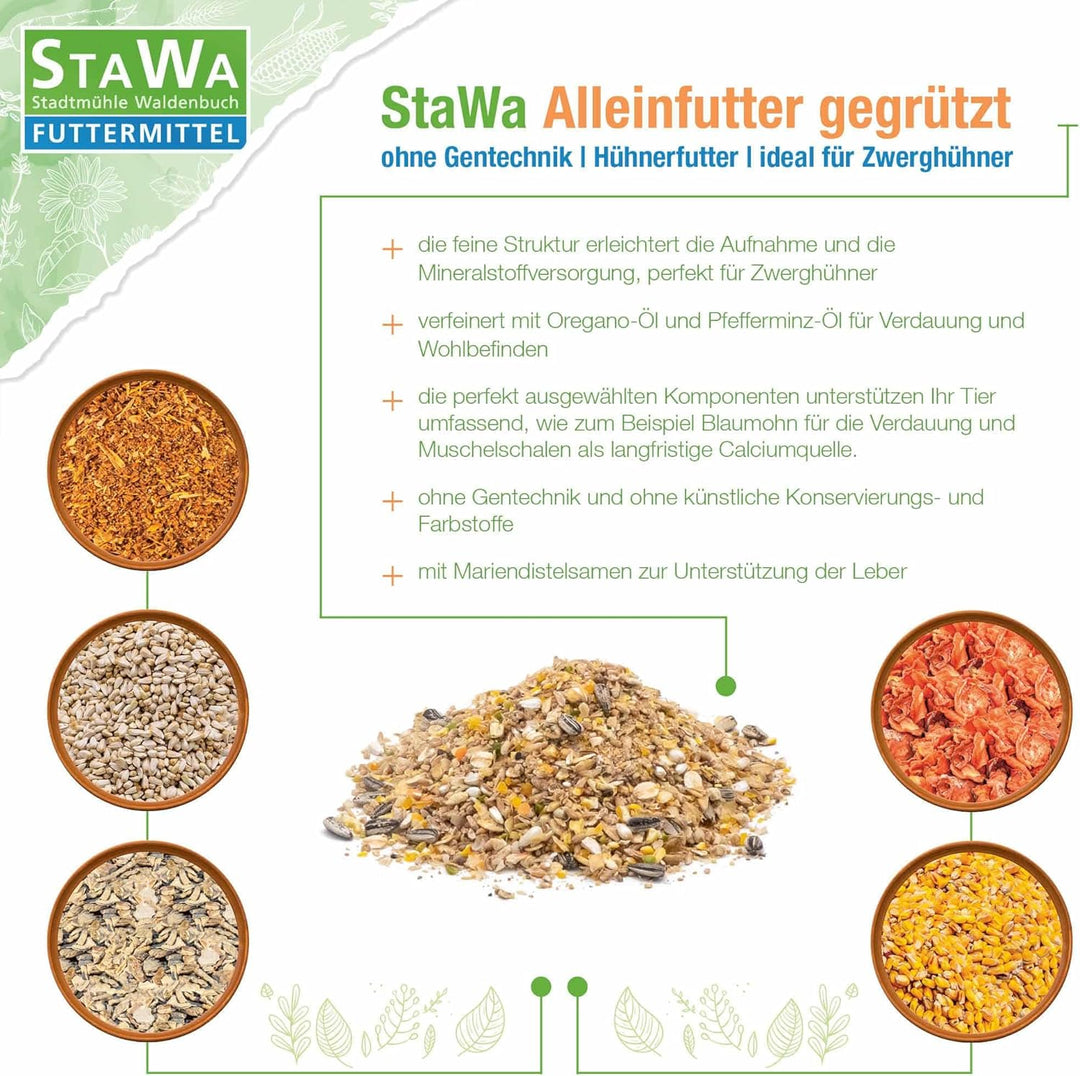 STAWA Hühnerfutter Alleinfutter gegrützt, ohne Gentechnik, ideal für Zwerghühner, 25 kg, 25 kg