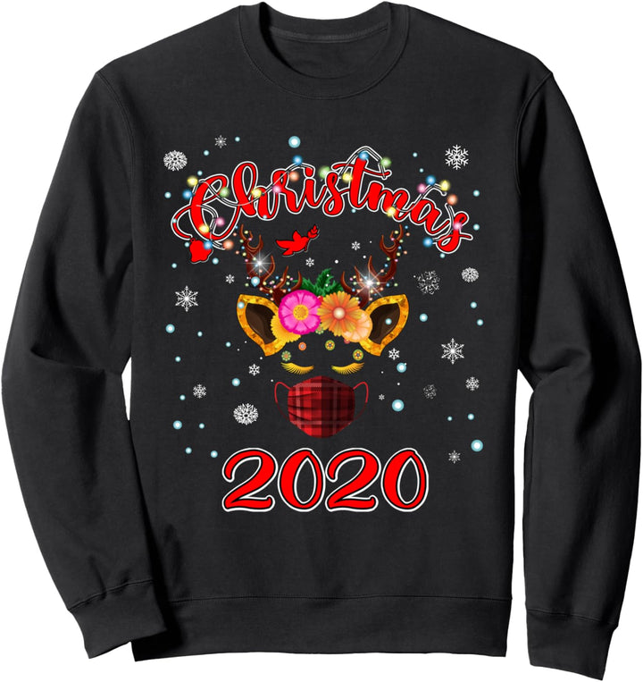 Lockdown Christmas 2020 Unicorn Reindeer Red Plaid Face Mask Sweatshirt