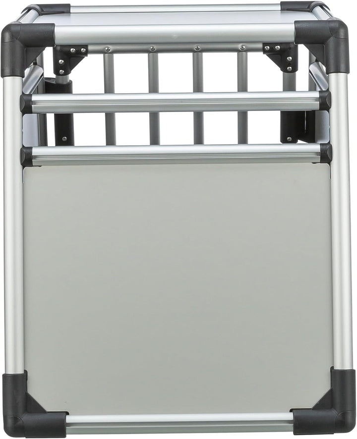 TRIXIE Hunde-Transportbox, Aluminium, M: 55 × 62 × 78 cm, hellgrau/silber, mit Klettleiste am Boden,