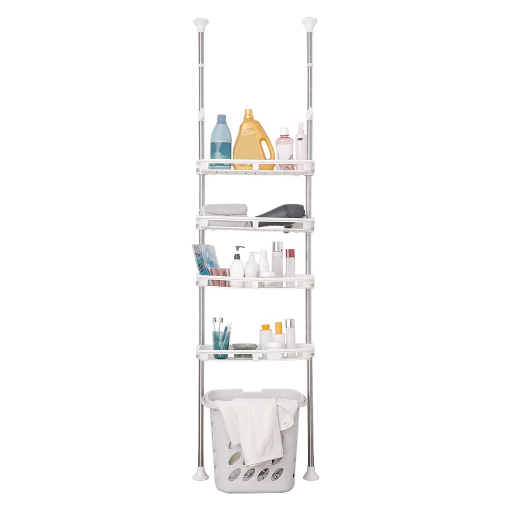 BAOYOUNI Teleskop Badregal mit 4 Offene Ablagekörbe, Regal über Toilette aus Metall und Kunststoff,