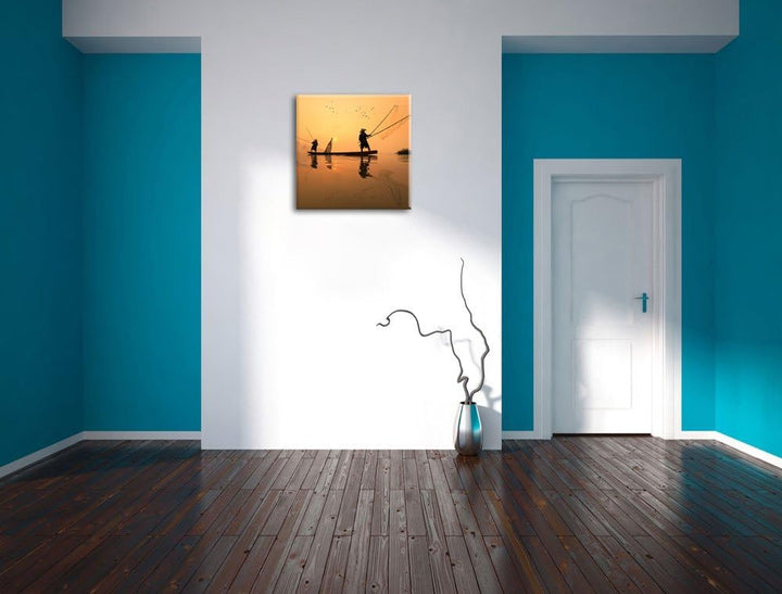 Pixxprint Fischer beim Angeln in Thailand als Leinwandbild/Grösse: 70x70 cm/Wandbild/Kunstdruck/fert