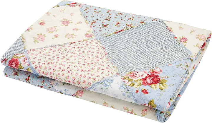 VIVILINEN Blaue Baumwolle Patchwork Quilt Gesteppte Tagesdecke Überwurf Decke für Couch Twin Grösse