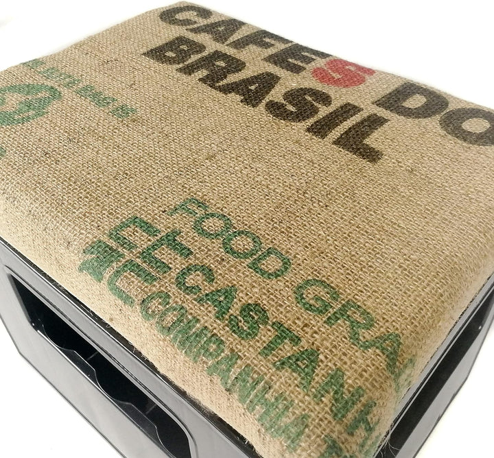 gepolsterter Bierkastensitz, Hocker, Sitzauflage für Getränkekisten mit echtem originalen Kaffeesack