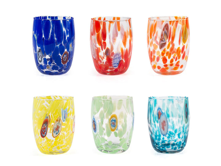 H&amp;h set 6 bicchieri veneziano in vetro decorato multicolore cl 38