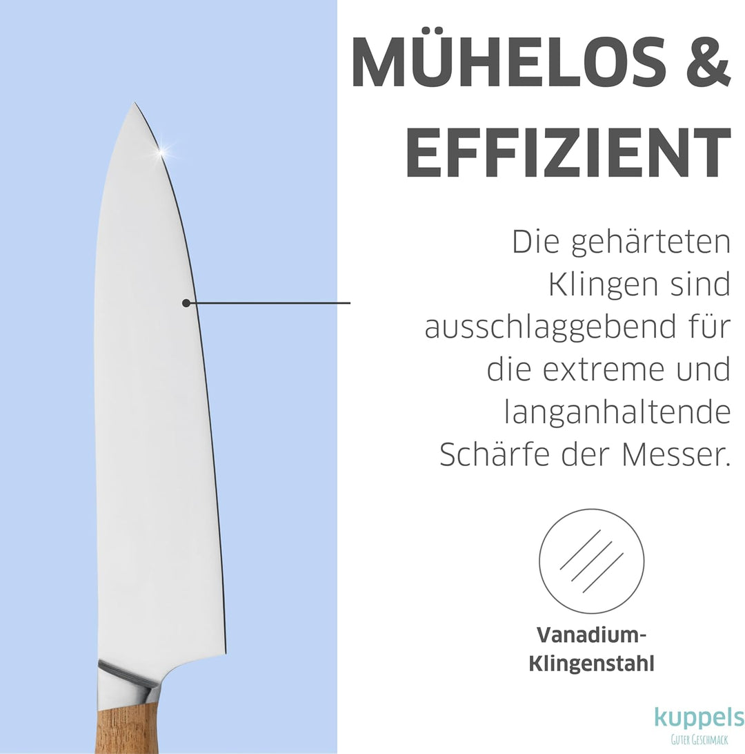 Kuppels Wood Messerblock mit Messer Set 5-teilig | Spickmesser, Allzweckmesser, Fleischmesser, Kochm