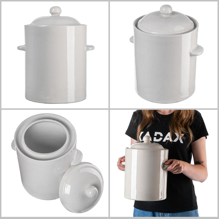 KADAX 2,5L Steinzeugtopf, Dichter Keramiktopf mit Deckel, Spülmaschinenfester Steinguttopf, handgefe