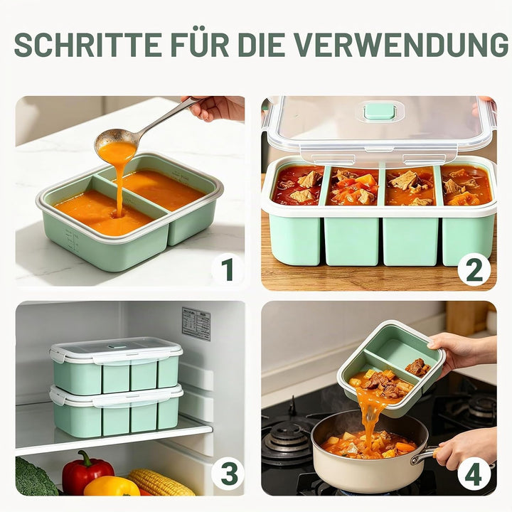 3 Stück Souper Cubes-Set Silikon Gefrierform mit Deckel, 2/4/6 Löcher Einfrieren Behälter, Meal Prep