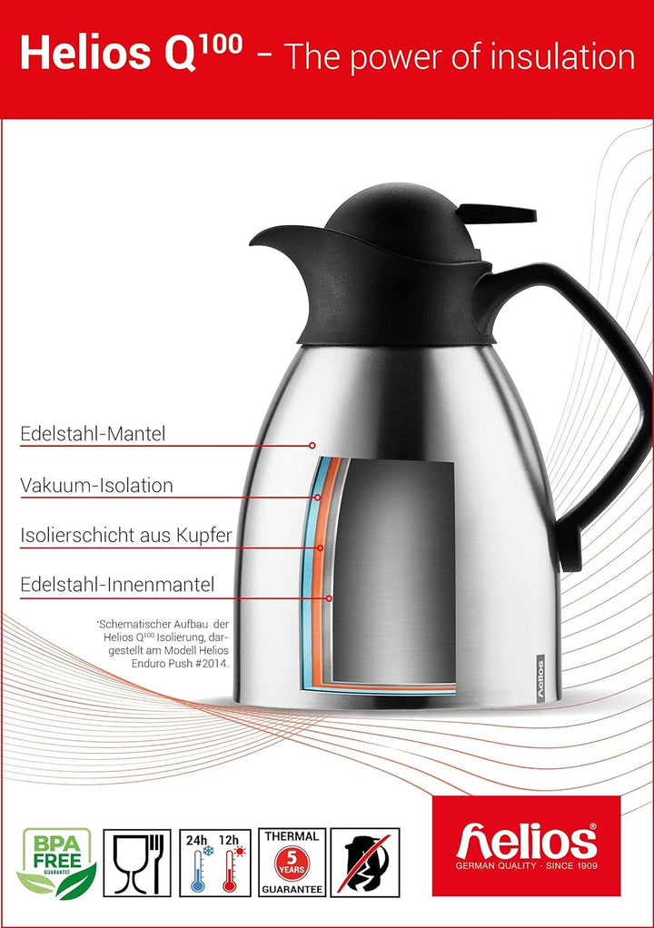 Helios Enduro Push Edelstahl-Isolierkanne, matt, 1,5 Liter, 1,5 Liter