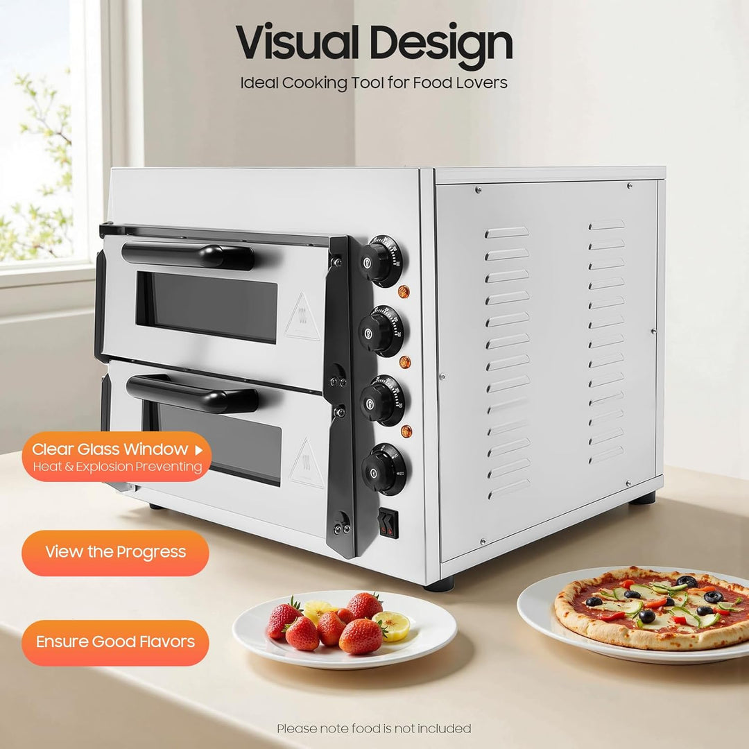 3000W Profi Pizzaofen Pizzabackofen Elektrisch Pizza BackofenSchamottstein Backfläche für Pizza Brot