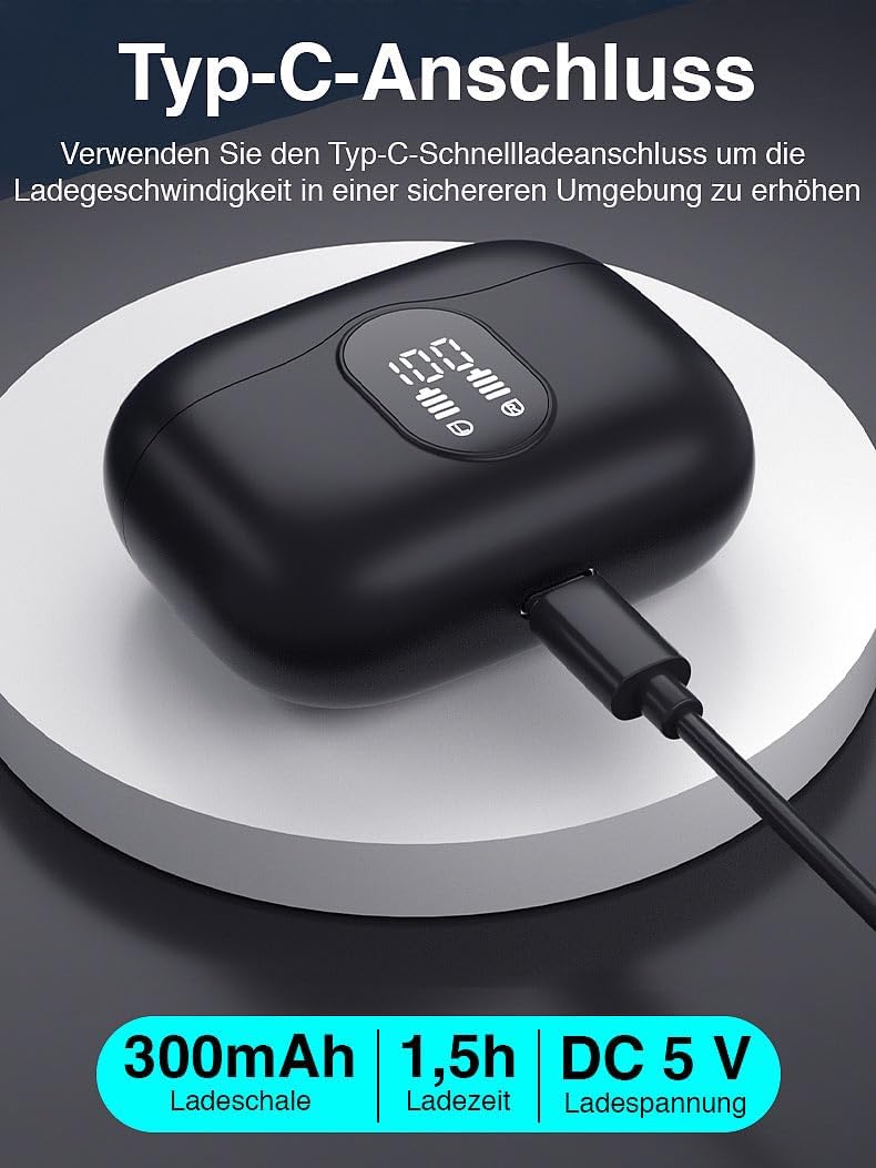 auvisio Headset, Bluetooth: Kabellose In-Ear-Kopfhörer mit Ladecase, Noise-Cancelling, schwarz (Kopf
