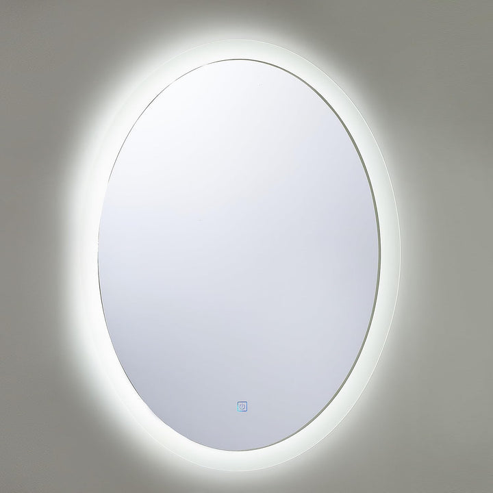 Beliani Badspiegel oval Silber 80 x 60 cm mit Antibeschlagsystem LED-Beleuchtung