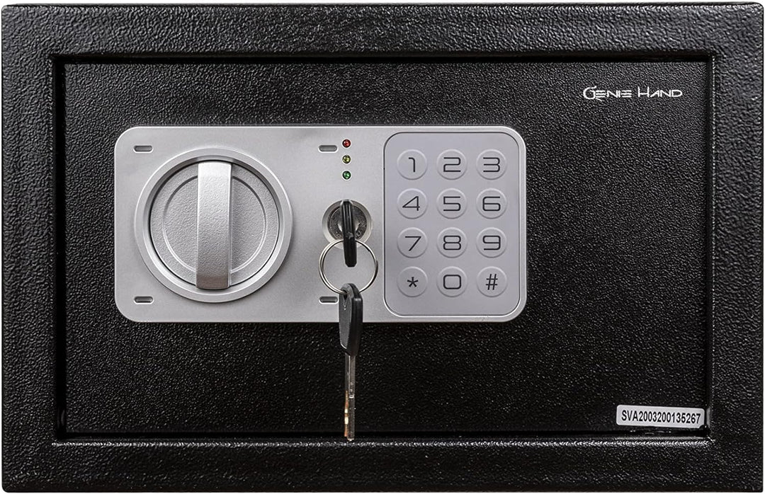 Genie Hand – Safe mit Elektronik Zahlenschloss und Schlüssel Tresor Anti-Bounce – B-Klasse-Schloss –