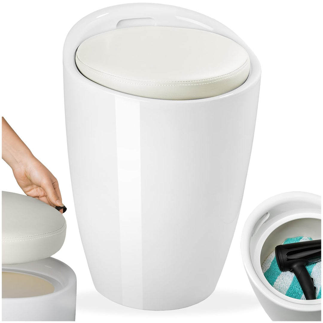tectake® Sitzhocker, Badhocker, Hocker mit Stauraum und Sitzkissen, als Badezimmer Deko und Wäscheko