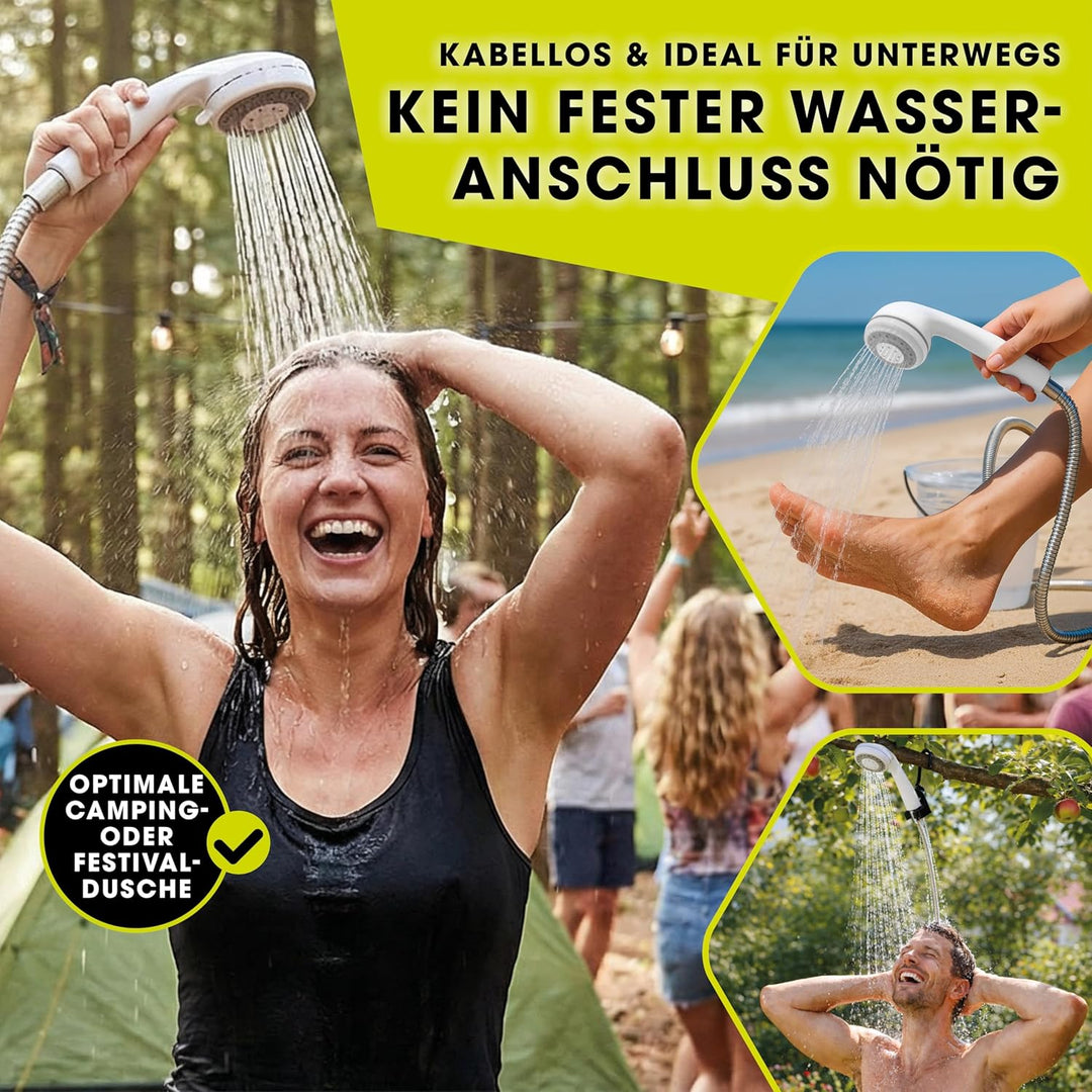 EASYmaxx Campingdusche mit Akku | 2in1: Mobile Outdoor Dusche und Bewässerungsbrause | Camping Dusch