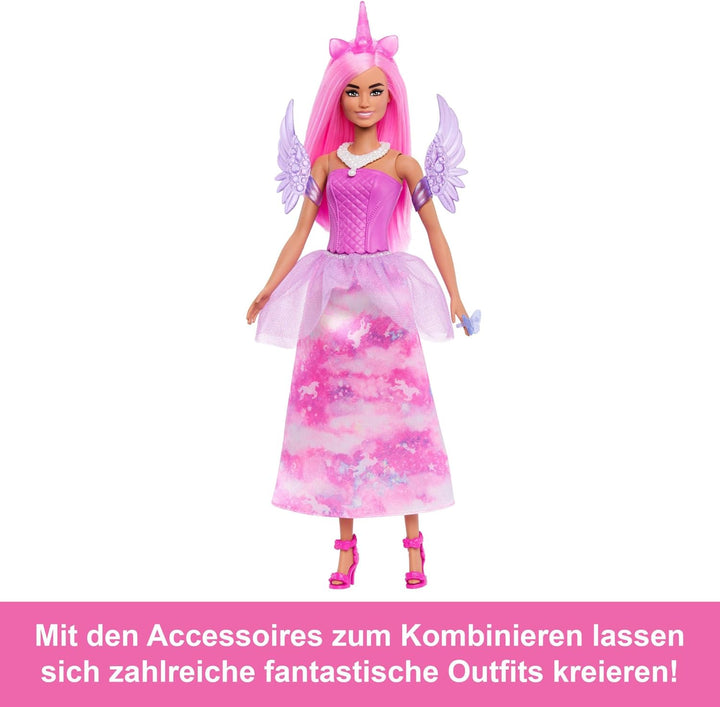 Barbie-Adventskalender mit Puppe und 24 Überraschungs-Accessoires mit Einhorn und Tieren, die Modepu