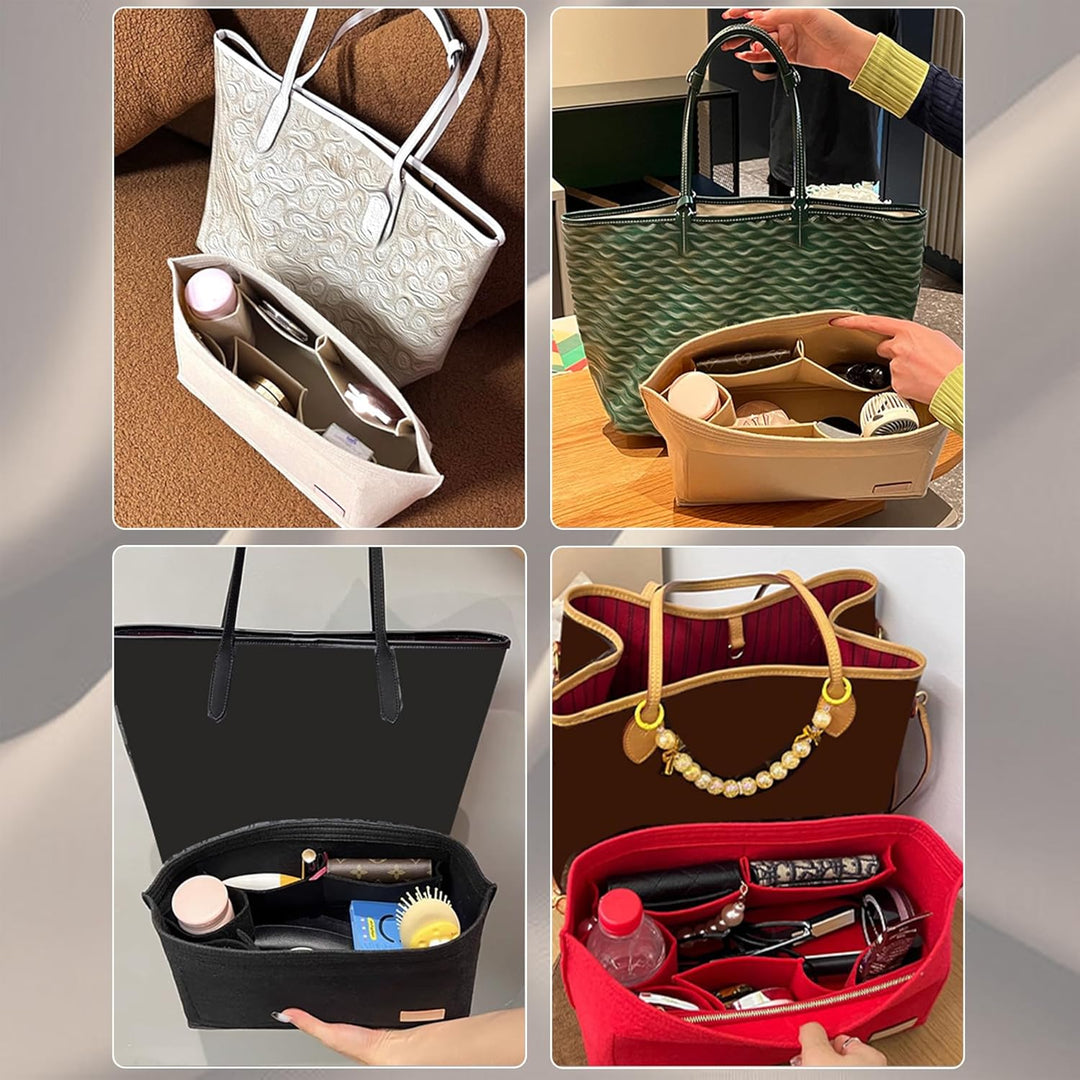 Doxo Filz Handtaschen-Organizer für LV Speedy 30, Neverfull PM (M, schwarze Tasche + schwarzer Boden