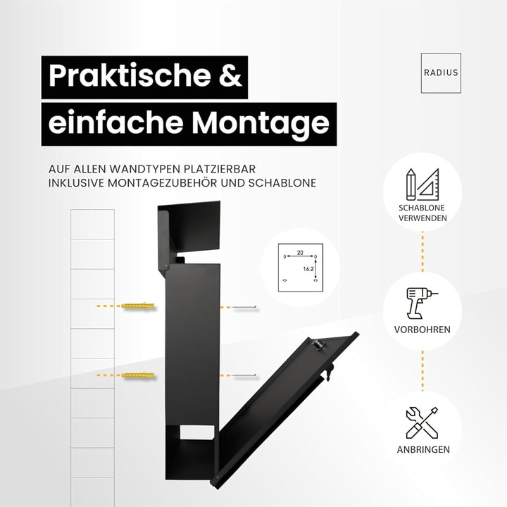 Radius Designer Briefkasten Eisenglimmer personalisiert – Letterman 6 mit Lasergravur – Edelstahl V2