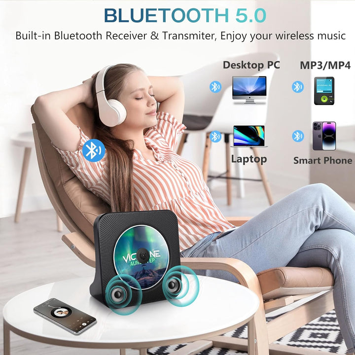 Desktop-CD-Player mit Bluetooth-Sender, tragbarer CD-Player mit Lautsprechern &amp; Timer, Radio-CD-Play