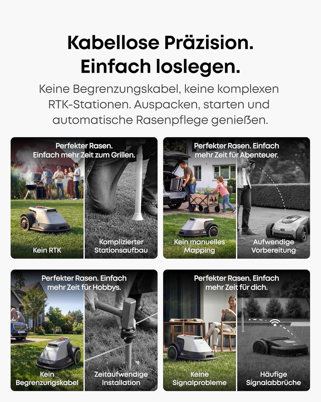 eufy E18 Mähroboter ohne Begrenzungskabel, ohne RTK & Signalausfälle, TrueVision Technologie, GNSS,