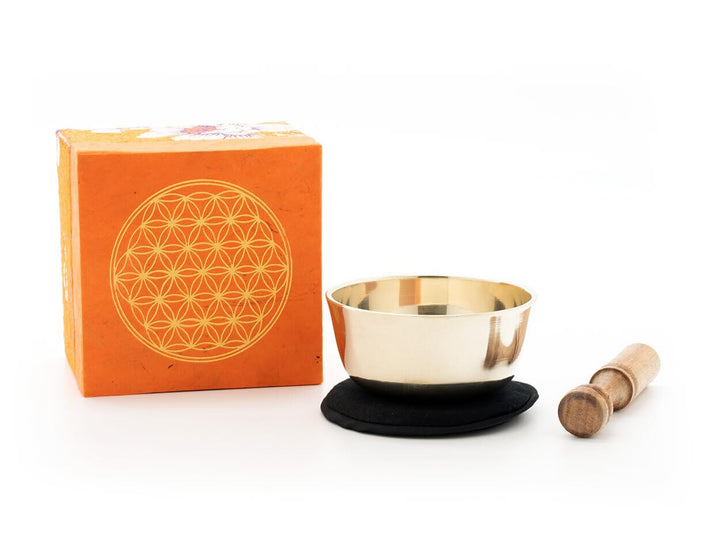 Klangschalen-Set mit Gravur Blume des Lebens Grösse M: Handgefertigt in Nepal und natürlich fair geh