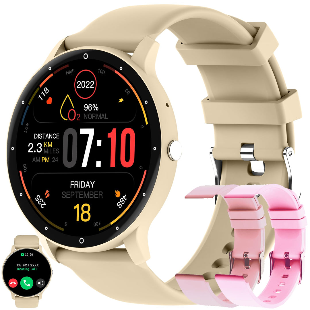 Smartwatch Damen mit Telefonfunktion, 5ATM Wasserdicht 123 Sportmodi Fitnessuhr Aktivitätstracker, 1