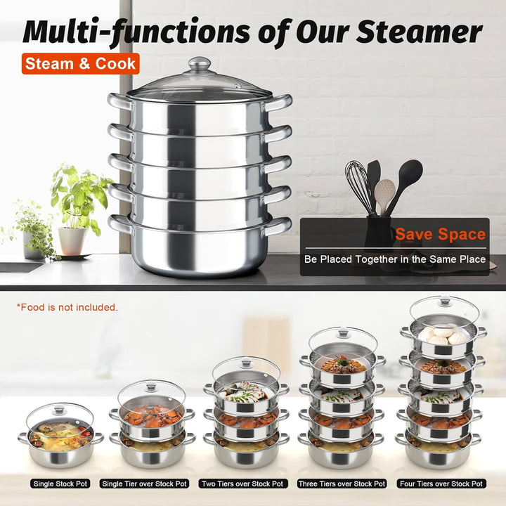 Dampfgarer Topf Steamery Dampftopf Dampfkocher Steamer Pot 5 Stöckiger Edelstahl Dampfgarer Multifun