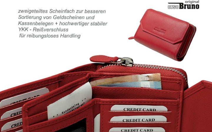 Damen Geldbeutel Leder RFID rot Geldbörse Gross Vintage Portemonnaie für Frauen NFC Schutz Ledergeld