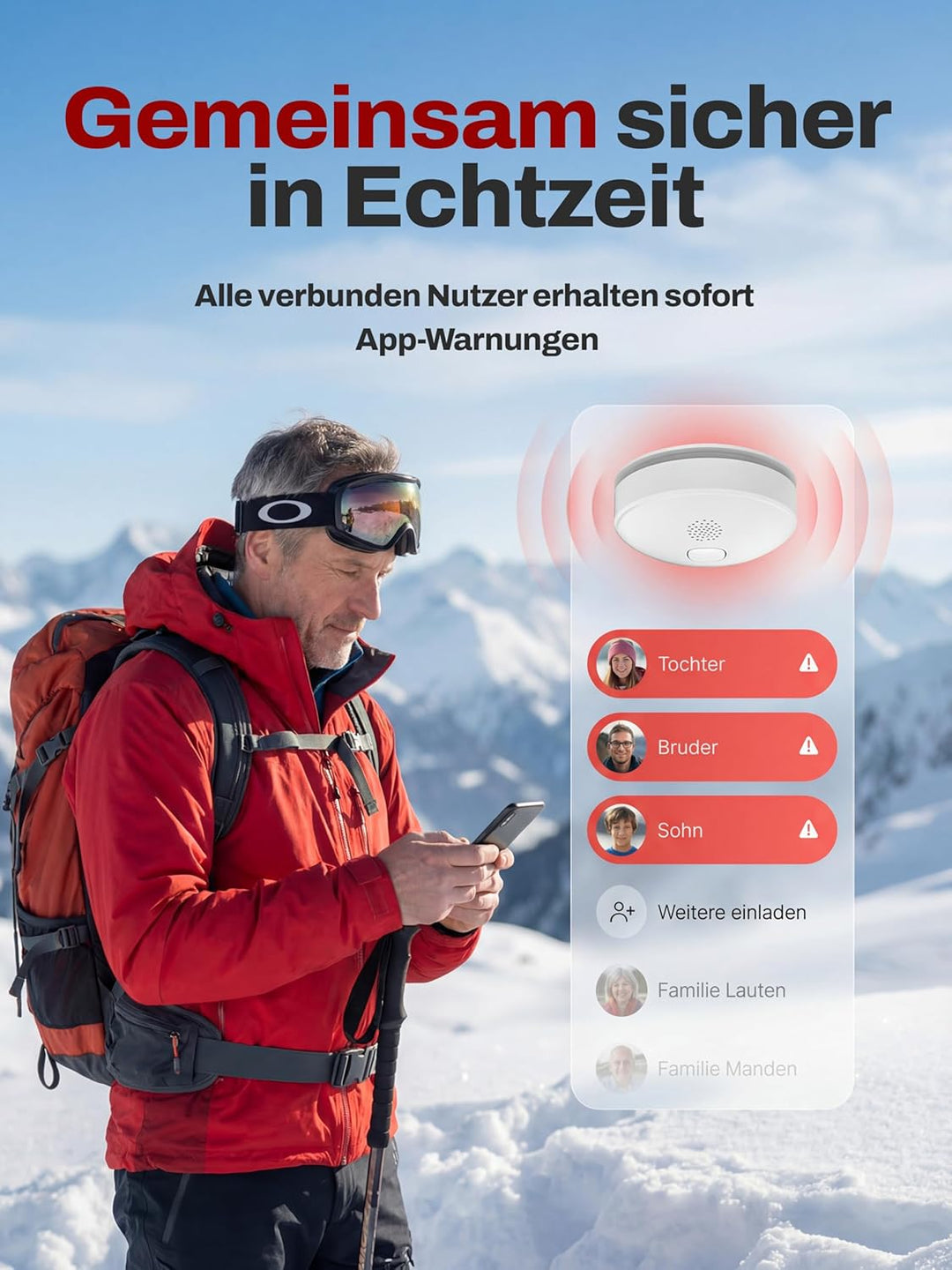 ALPENLUFT Rauchmelder mit Smart App 10 Jahre Batterie, TESTSIEGER Feuermelder Funk und WLAN Vernetzt