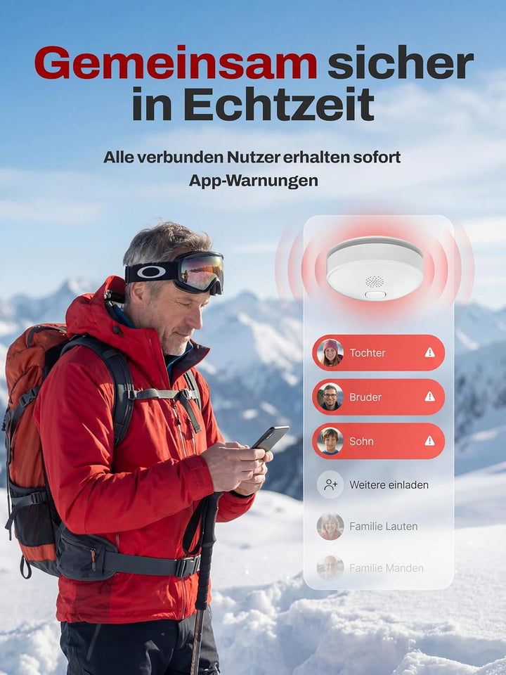 ALPENLUFT Rauchmelder mit Smart App 10 Jahre Batterie, TESTSIEGER Feuermelder Funk und WLAN Vernetzt