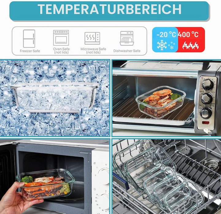 Vtopmart 8er-Pack Meal Prep Boxen Glas, Glasbehälter mit Deckel, (997ML & 355 ML) Mealprepboxen, BPA