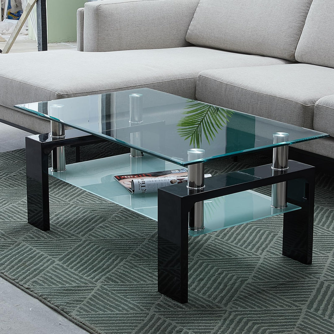 CLIPOP Couchtisch Rechteckig Beistelltisch aus Hartglas,Wohnzimmertisch Moderner Sofatisch mit Staur