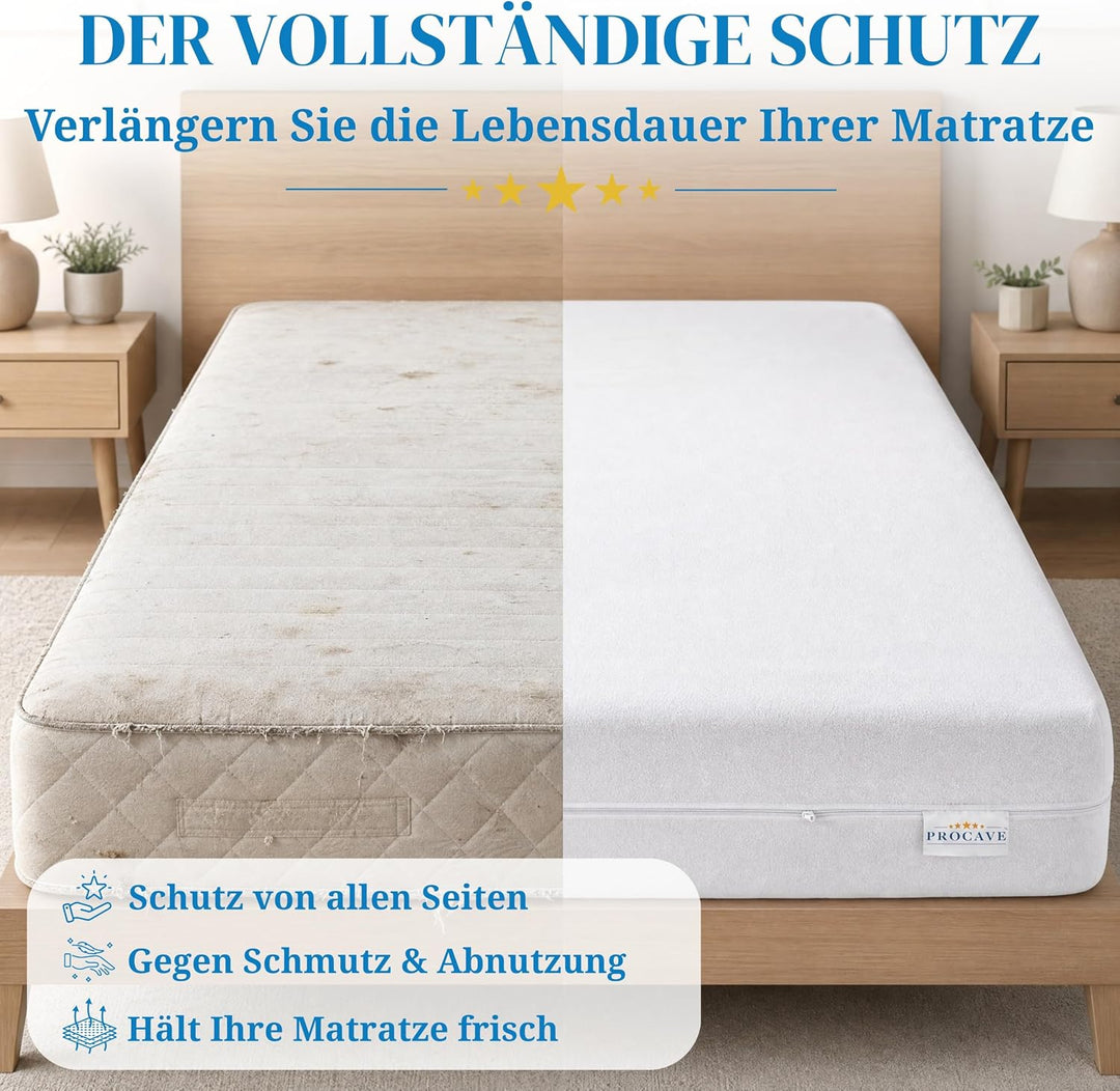 PROCAVE Matratzenbezug 80x200 cm Frottee unversteppt | Matratzen-Höhe 16-22cm | Matratzenschoner 80x