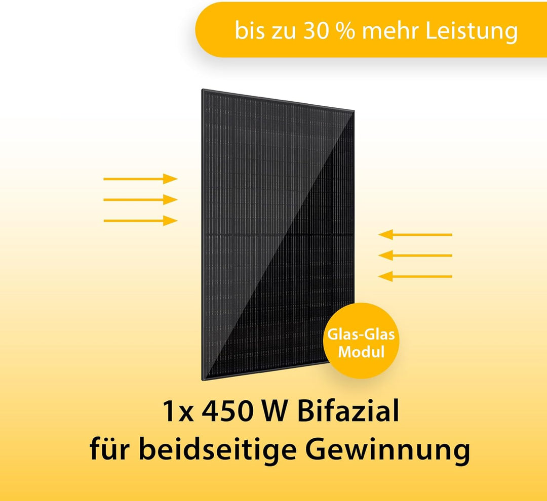 VALE Solarmodul Bifazial 450 Wp Full Black - Glas-Glas-Module - Solarpanel für Balkonkraftwerke - Un