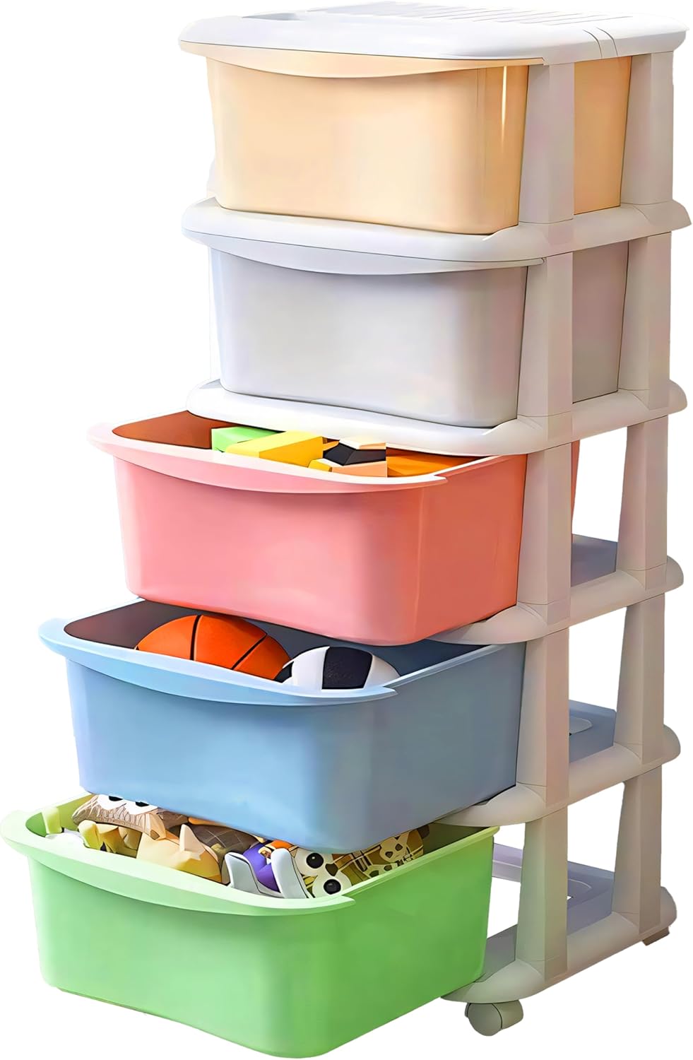 Retoo Kinderregal Spielzeug Organizer Spielzeugregal Aufbewahrungsboxen Aufbewahrungsregal mit 5 Her